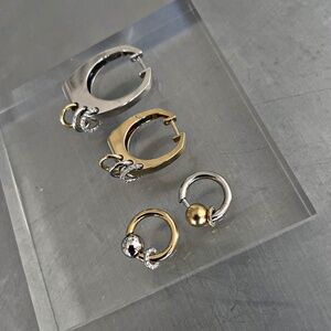 RAINBOW K !!!! SINGLE HOOP EARRING !!!! EARRING PIERCING SMALL 14K WHITE GOLD